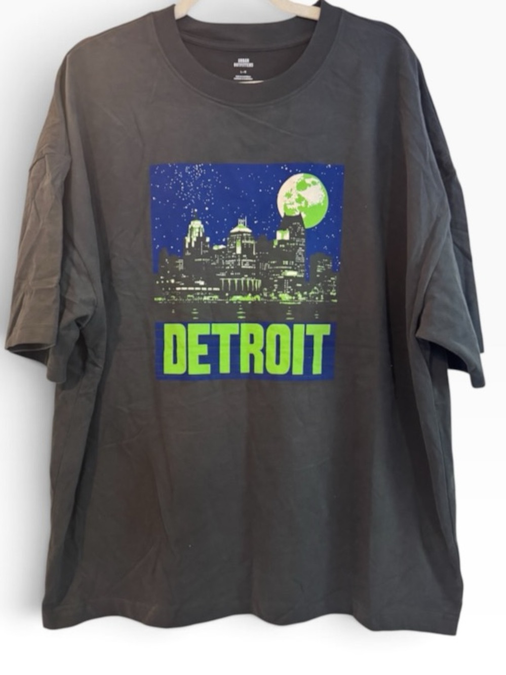 Urban Outfitters Detroit Skyline Neon Moon Graphic Tee Charcoal Grey Oversized L